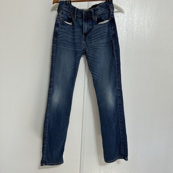 Abercrombie & Fitch Kids 13/14 Blue Jeans Straight Leg Adjust Waist Distressed - Picture 1 of 13